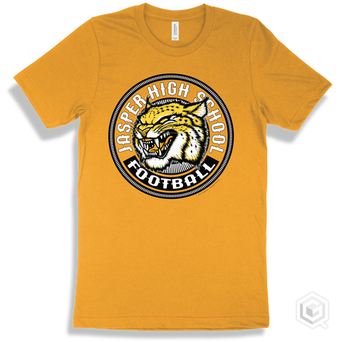 Jasper High School Wildcats Gold T-Shirt - Mascot Circle Football Design