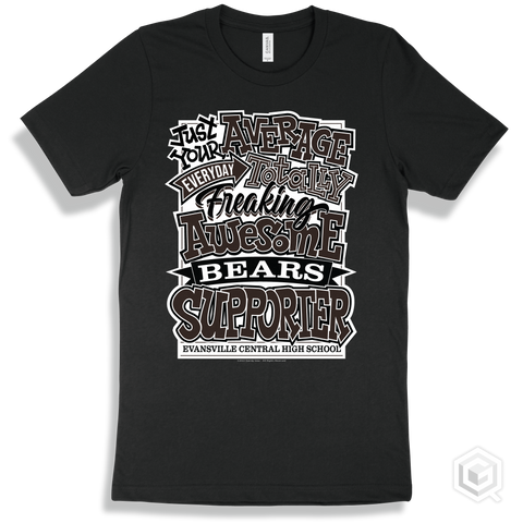 Bear Black T-shirt - Just Your Average Evansville Central High School Bears Supporter Design