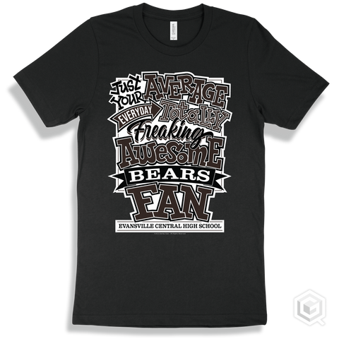 Bear Black T-shirt - Just Your Average Evansville Central High School Bears Fan Design