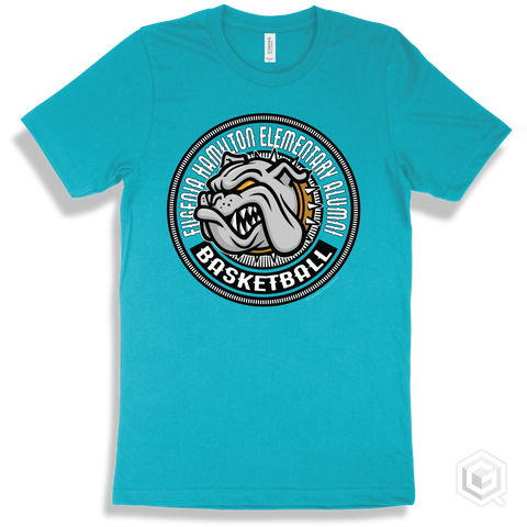 Eugenia Hamilton Elementary Alumni Bulldogs Turquoise T-Shirt - Mascot Circle Basketball Design