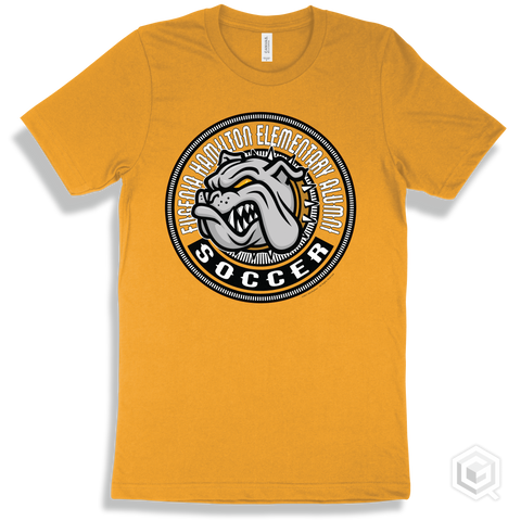 Eugenia Hamilton Elementary Alumni Bulldogs Gold T-Shirt - Mascot Circle Soccer Design