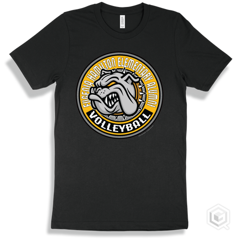 Eugenia Hamilton Elementary Alumni Bulldogs Black T-Shirt - Mascot Circle Volleyball Design
