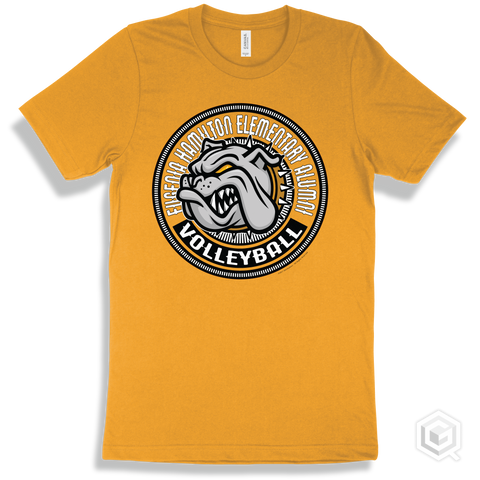 Eugenia Hamilton Elementary Alumni Bulldogs Gold T-Shirt - Mascot Circle Volleyball Design