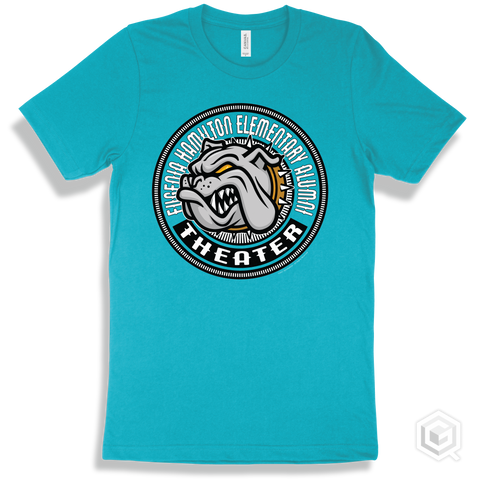 Eugenia Hamilton Elementary Alumni Bulldogs Turquoise T-Shirt - Mascot Circle Theater Design
