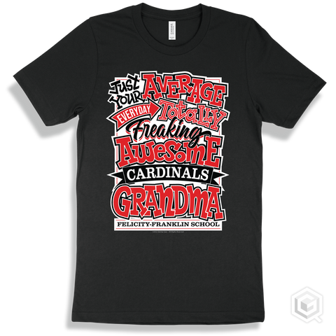 Cardinal Black T-shirt - Just Your Average Felicity-Franklin School Cardinals Grandma Design