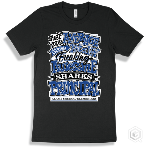 Shark Black T-shirt - Just Your Average Alan B Shepard Elementary Sharks Principal Design