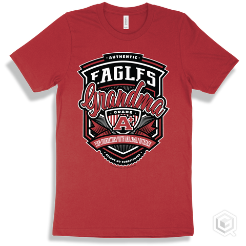 Eagle Red T-shirt - Authentic Grade A Plus Firm Foundations Youth and Family Outreach Eagles Grandma Design