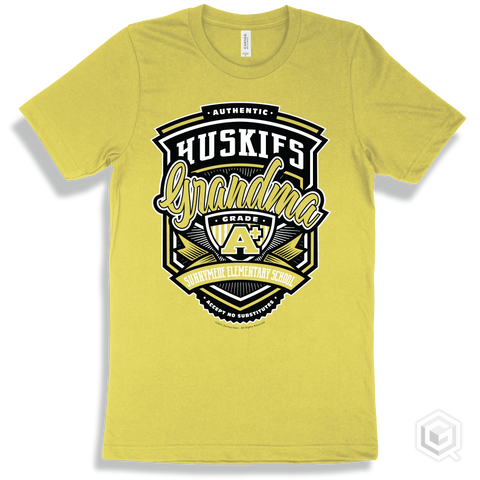 Husky Yellow T-shirt - Authentic Grade A Plus Sunnymede Elementary School Huskies Grandma Design