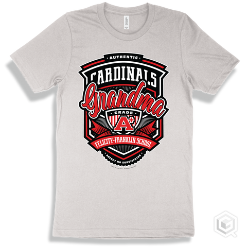Cardinal White T-shirt - Authentic Grade A Plus Felicity-Franklin School Cardinals Grandma Design