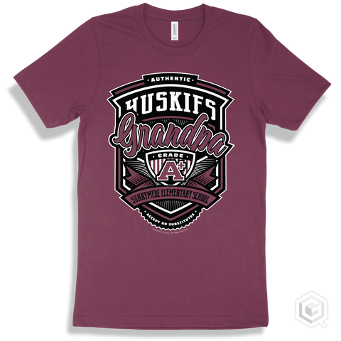 Husky Maroon T-shirt - Authentic Grade A Plus Sunnymede Elementary School Huskies Grandpa Design
