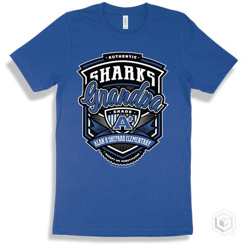Shark True Royal T-shirt - Authentic Grade A Plus Alan B Shepard Elementary Sharks Grandpa Design