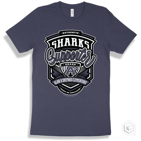 Shark Navy T-shirt - Authentic Grade A Plus Alan B Shepard Elementary Sharks Supporter Design