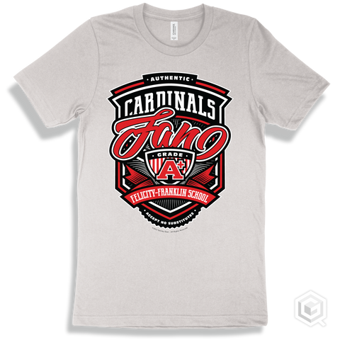 Cardinal White T-shirt - Authentic Grade A Plus Felicity-Franklin School Cardinals Fan Design