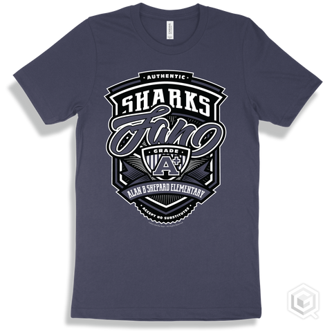 Shark Navy T-shirt - Authentic Grade A Plus Alan B Shepard Elementary Sharks Fan Design