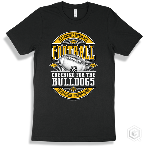 Bulldog Black T-shirt - My Favorite Things Are Football and Cheering for the Eugenia Hamilton Elementary Alumni Bulldogs Design