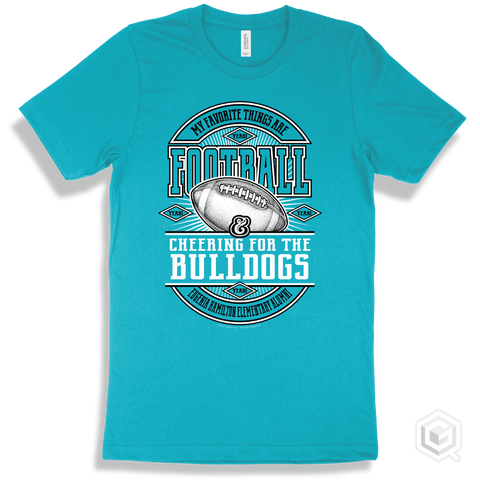 Bulldog Turquoise T-shirt - My Favorite Things Are Football and Cheering for the Eugenia Hamilton Elementary Alumni Bulldogs Design