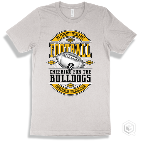Bulldog White T-shirt - My Favorite Things Are Football and Cheering for the Eugenia Hamilton Elementary Alumni Bulldogs Design