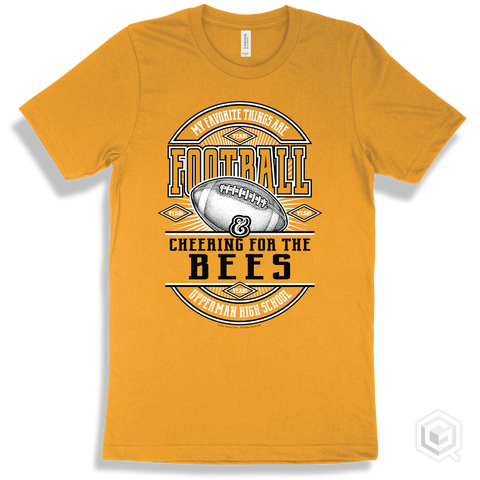 Bee Gold T-shirt - My Favorite Things Are Football and Cheering for the Upperman High School Bees Design