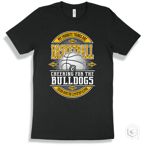 Bulldog Black T-shirt - My Favorite Things Are Basketball and Cheering for the Eugenia Hamilton Elementary Alumni Bulldogs Design