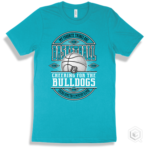 Bulldog Turquoise T-shirt - My Favorite Things Are Basketball and Cheering for the Eugenia Hamilton Elementary Alumni Bulldogs Design