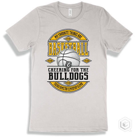 Bulldog White T-shirt - My Favorite Things Are Basketball and Cheering for the Eugenia Hamilton Elementary Alumni Bulldogs Design