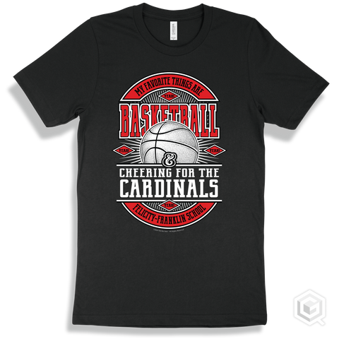 Cardinal Black T-shirt - My Favorite Things Are Basketball and Cheering for the Felicity-Franklin School Cardinals Design