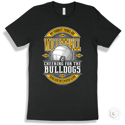 Bulldog Black T-shirt - My Favorite Things Are Volleyball and Cheering for the Eugenia Hamilton Elementary Alumni Bulldogs Design
