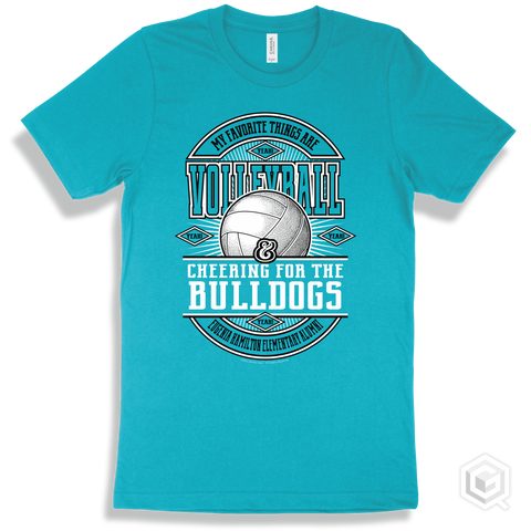 Bulldog Turquoise T-shirt - My Favorite Things Are Volleyball and Cheering for the Eugenia Hamilton Elementary Alumni Bulldogs Design