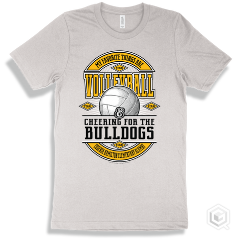 Bulldog White T-shirt - My Favorite Things Are Volleyball and Cheering for the Eugenia Hamilton Elementary Alumni Bulldogs Design
