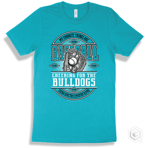 Bulldog Turquoise T-shirt - My Favorite Things Are Baseball and Cheering for the Eugenia Hamilton Elementary Alumni Bulldogs Design
