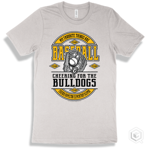 Bulldog White T-shirt - My Favorite Things Are Baseball and Cheering for the Eugenia Hamilton Elementary Alumni Bulldogs Design