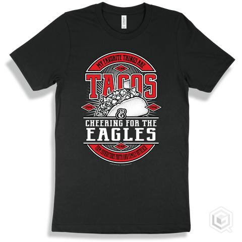 Eagle Black T-shirt - My Favorite Things Are Tacos and Cheering for the Firm Foundations Youth and Family Outreach Eagles Design