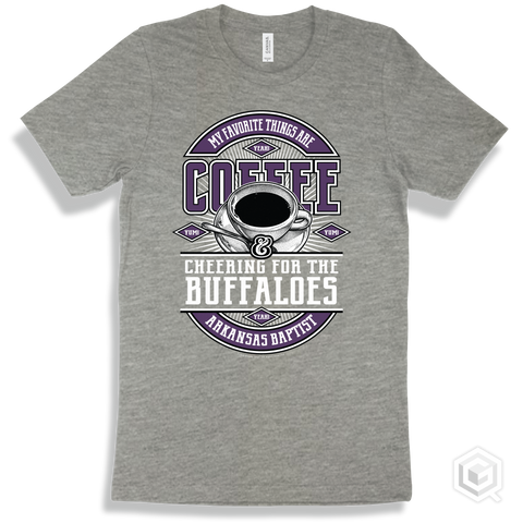 Buffalo Athletic Heather T-shirt - My Favorite Things Are Coffee and Cheering for the Arkansas Baptist Buffaloes Design