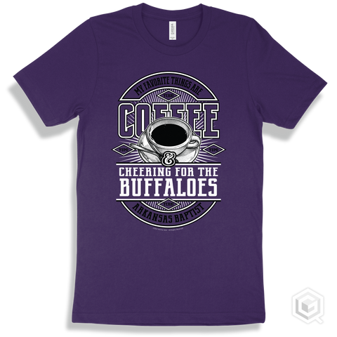 Buffalo Team Purple T-shirt - My Favorite Things Are Coffee and Cheering for the Arkansas Baptist Buffaloes Design