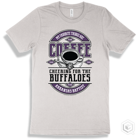 Buffalo White T-shirt - My Favorite Things Are Coffee and Cheering for the Arkansas Baptist Buffaloes Design