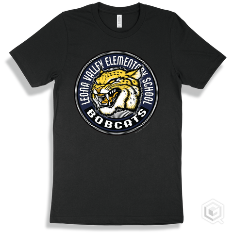 Leona Valley Elementary School Bobcats Black T-Shirt - Mascot Circle Design
