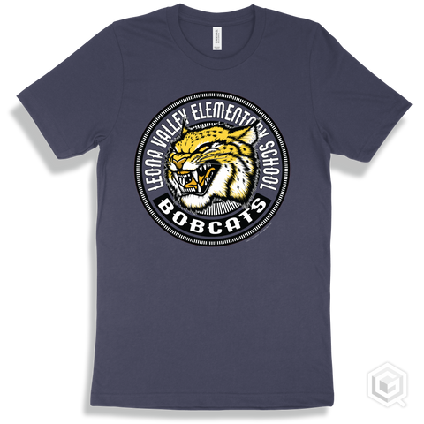 Leona Valley Elementary School Bobcats Navy T-Shirt - Mascot Circle Design
