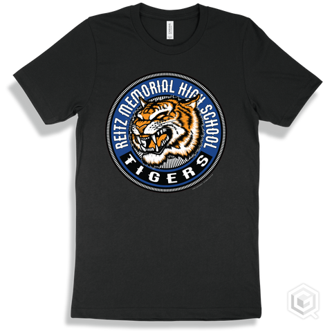 Reitz Memorial High School Tigers Black T-Shirt - Mascot Circle Design