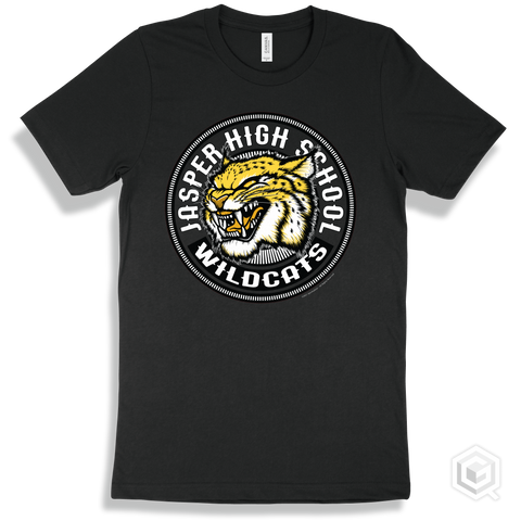Jasper High School Wildcats Black T-Shirt - Mascot Circle Design