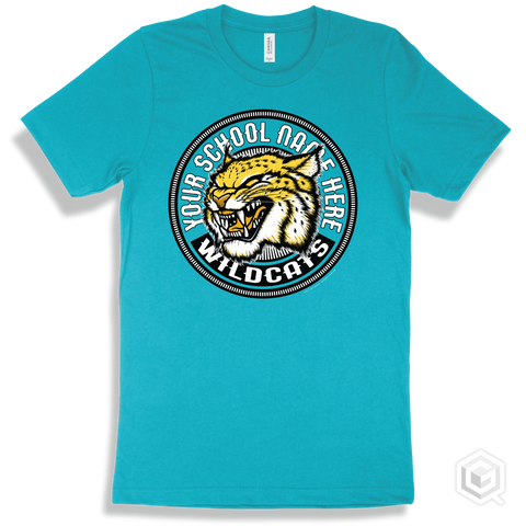 Your School Name Here Wildcats Turquoise T-Shirt - Mascot Circle Design