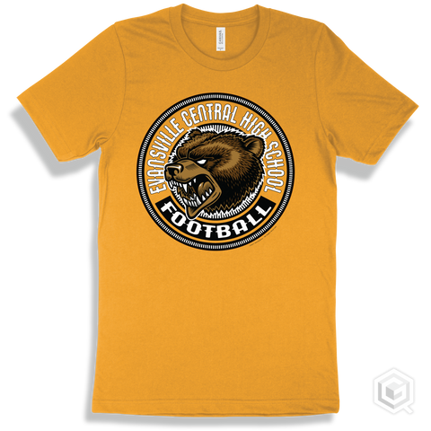 Evansville Central High School Bears Gold T-Shirt - Mascot Circle Football Design