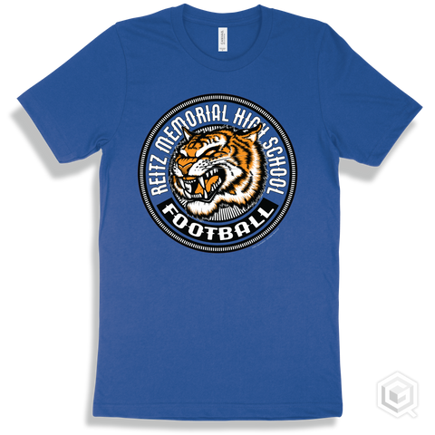 Reitz Memorial High School Tigers True Royal T-Shirt - Mascot Circle Football Design
