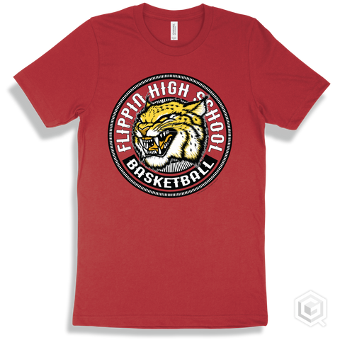 Flippin High School Bobcats Red T-Shirt - Mascot Circle Basketball Design