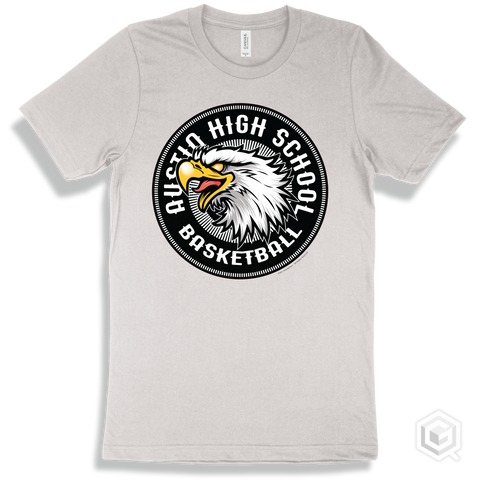 Austin High School Eagles White T-Shirt - Mascot Circle Basketball Design