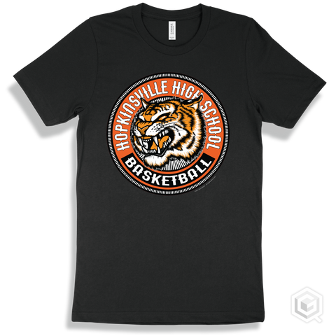 Hopkinsville High School Tigers Black T-Shirt - Mascot Circle Basketball Design