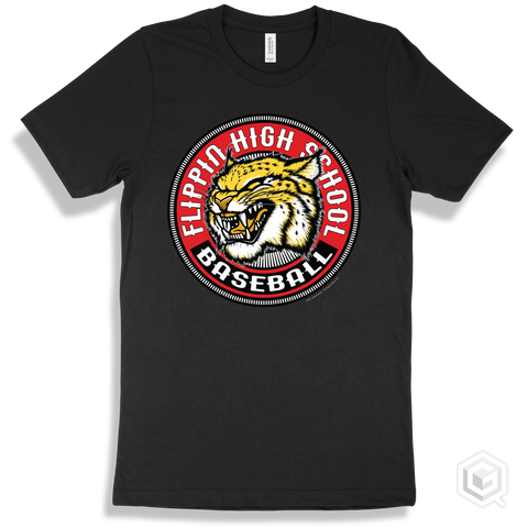 Flippin High School Bobcats Black T-Shirt - Mascot Circle Baseball Design