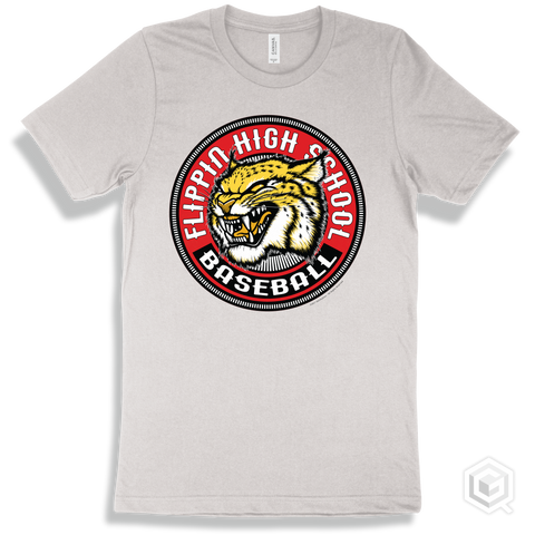 Flippin High School Bobcats White T-Shirt - Mascot Circle Baseball Design