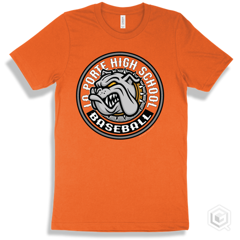 La Porte High School Bulldogs Orange T-Shirt - Mascot Circle Baseball Design