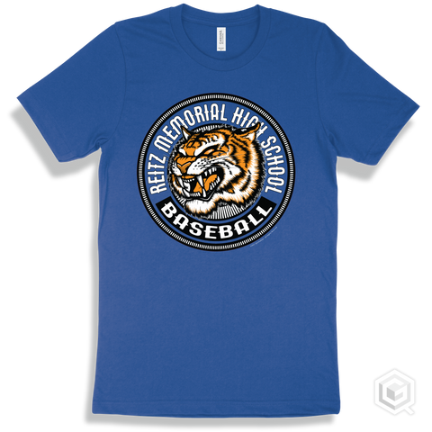 Reitz Memorial High School Tigers True Royal T-Shirt - Mascot Circle Baseball Design