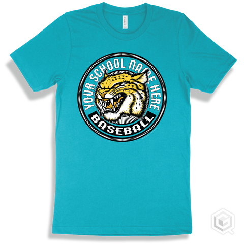 Your School Name Here Wildcats Turquoise T-Shirt - Mascot Circle Baseball Design